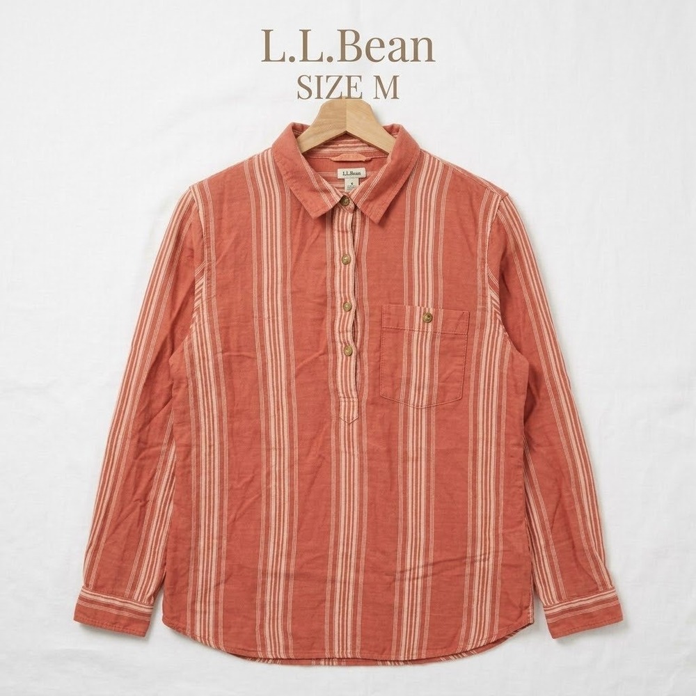 L.L. Bean Striped Tencel Cotton Pullover Shirt Women's M Coral Coastal